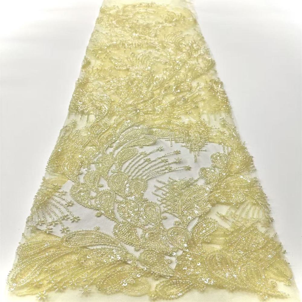 5 Yards Crystal Beaded Lace Fabric – Luxury Wedding, Bridal, Party Gown and Evening Dress Material | Love in Lace | NO. HN279