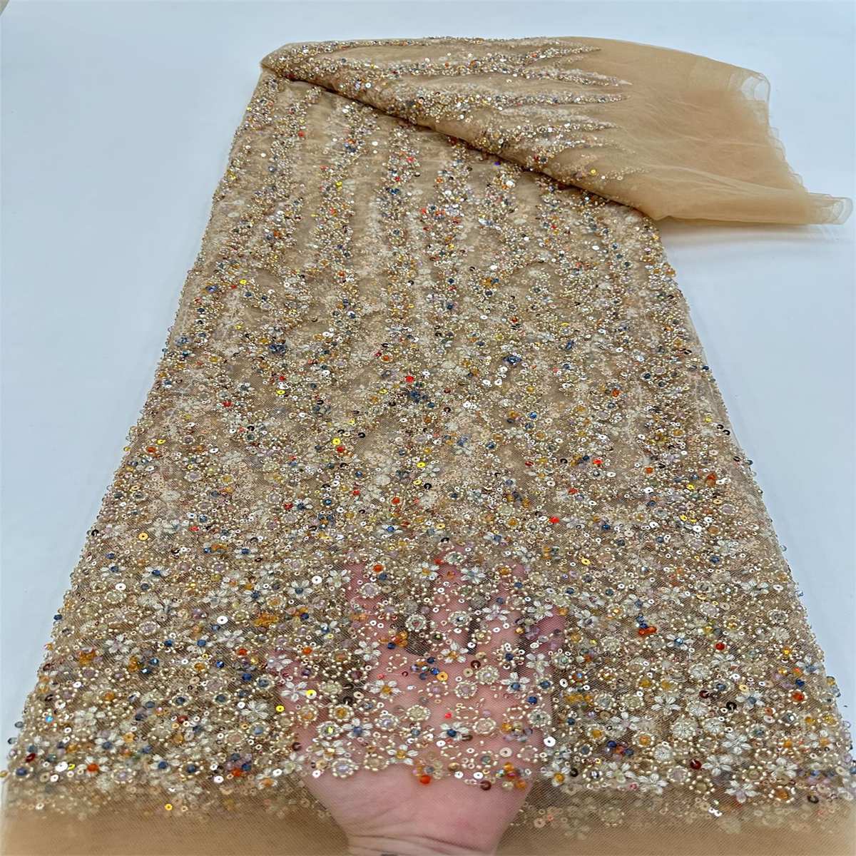 5 Yards Beaded Lace Fabric – Luxury Party Gown and Evening Dress Material | Love in Lace | NO. JJ036