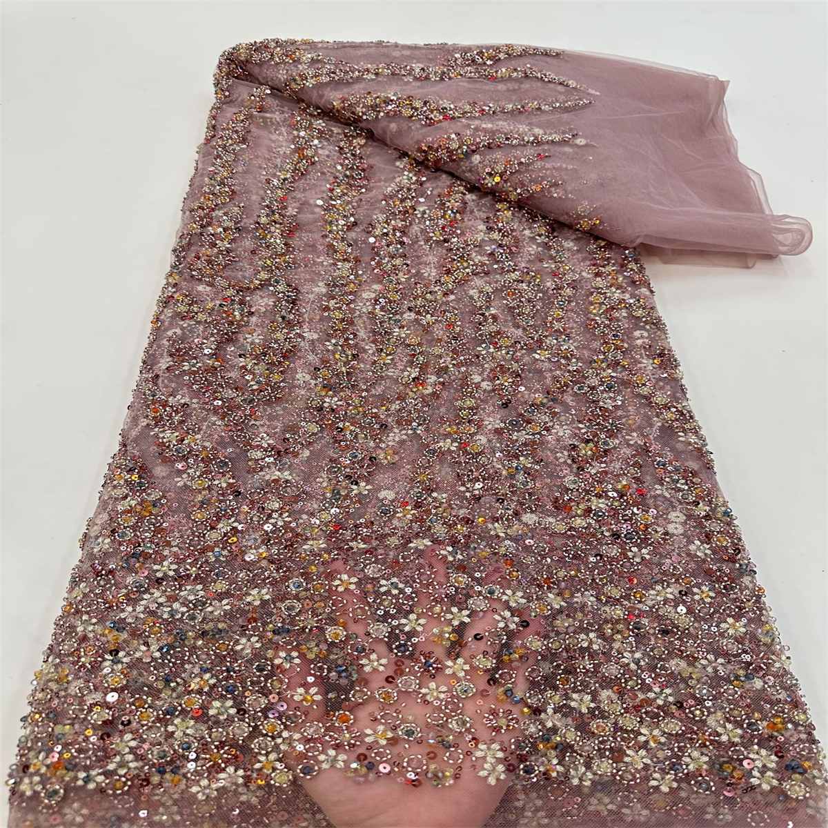 5 Yards Beaded Lace Fabric – Luxury Party Gown and Evening Dress Material | Love in Lace | NO. JJ036