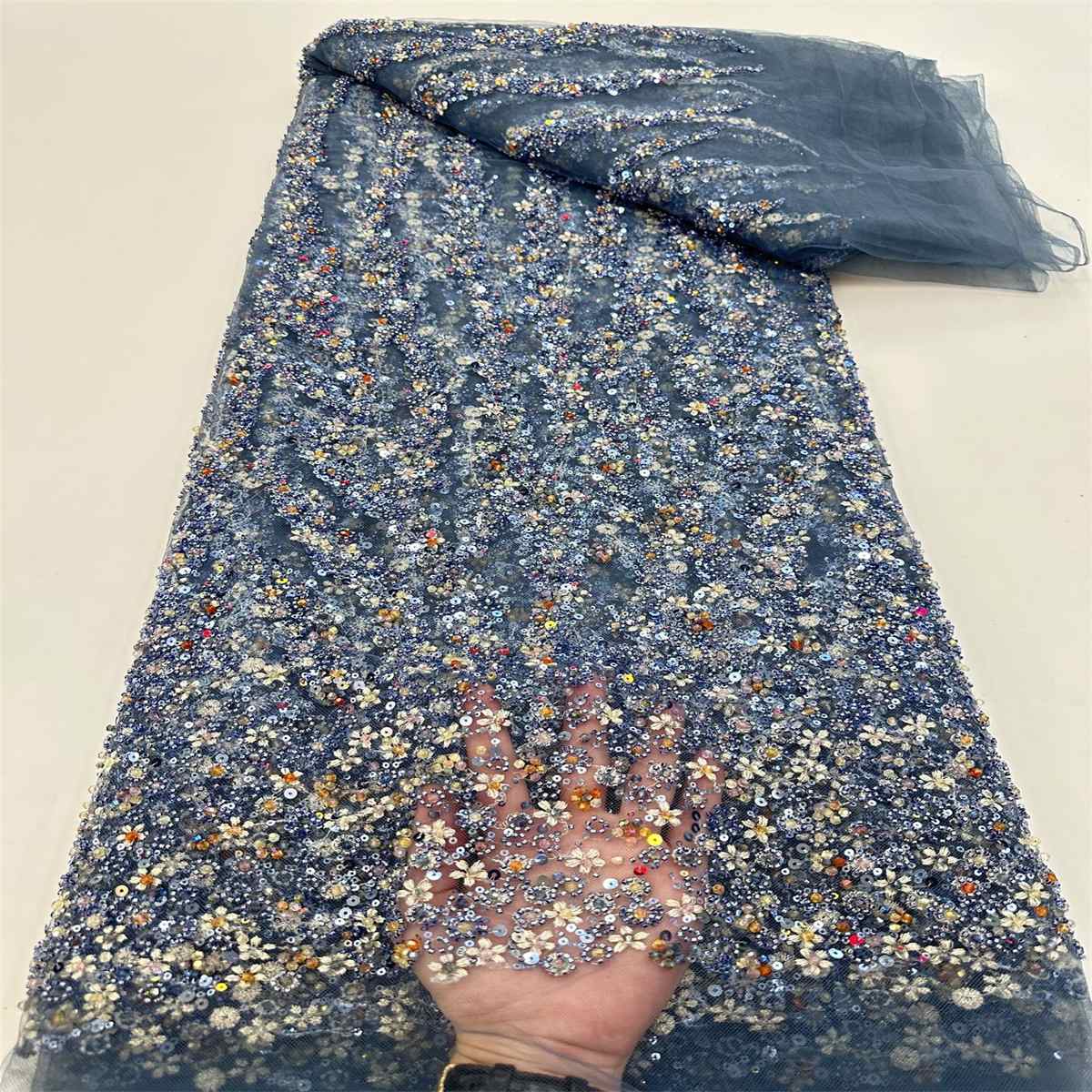 5 Yards Beaded Lace Fabric – Luxury Party Gown and Evening Dress Material | Love in Lace | NO. JJ036