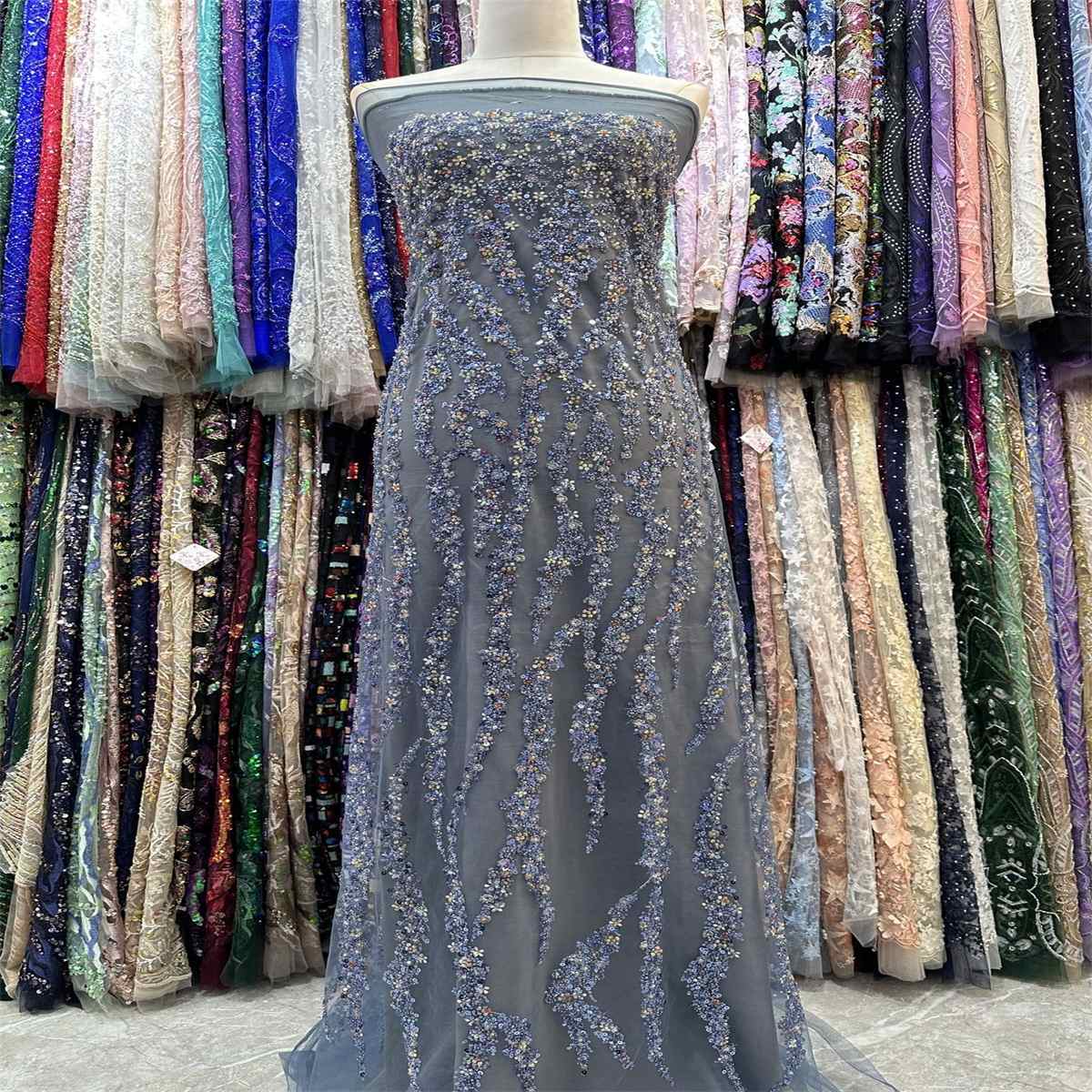 5 Yards Beaded Lace Fabric – Luxury Party Gown and Evening Dress Material | Love in Lace | NO. JJ036