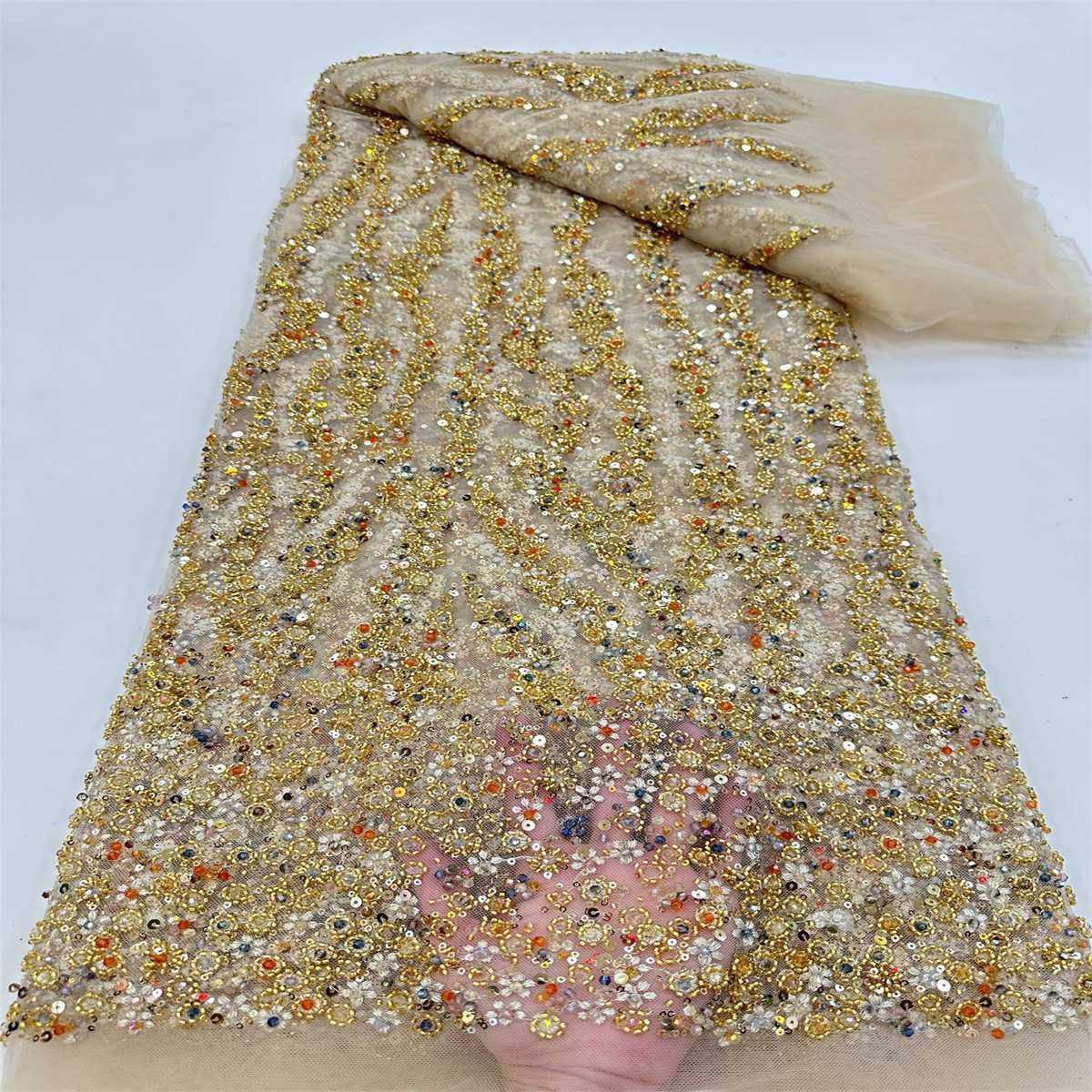 5 Yards Beaded Lace Fabric – Luxury Party Gown and Evening Dress Material | Love in Lace | NO. JJ036