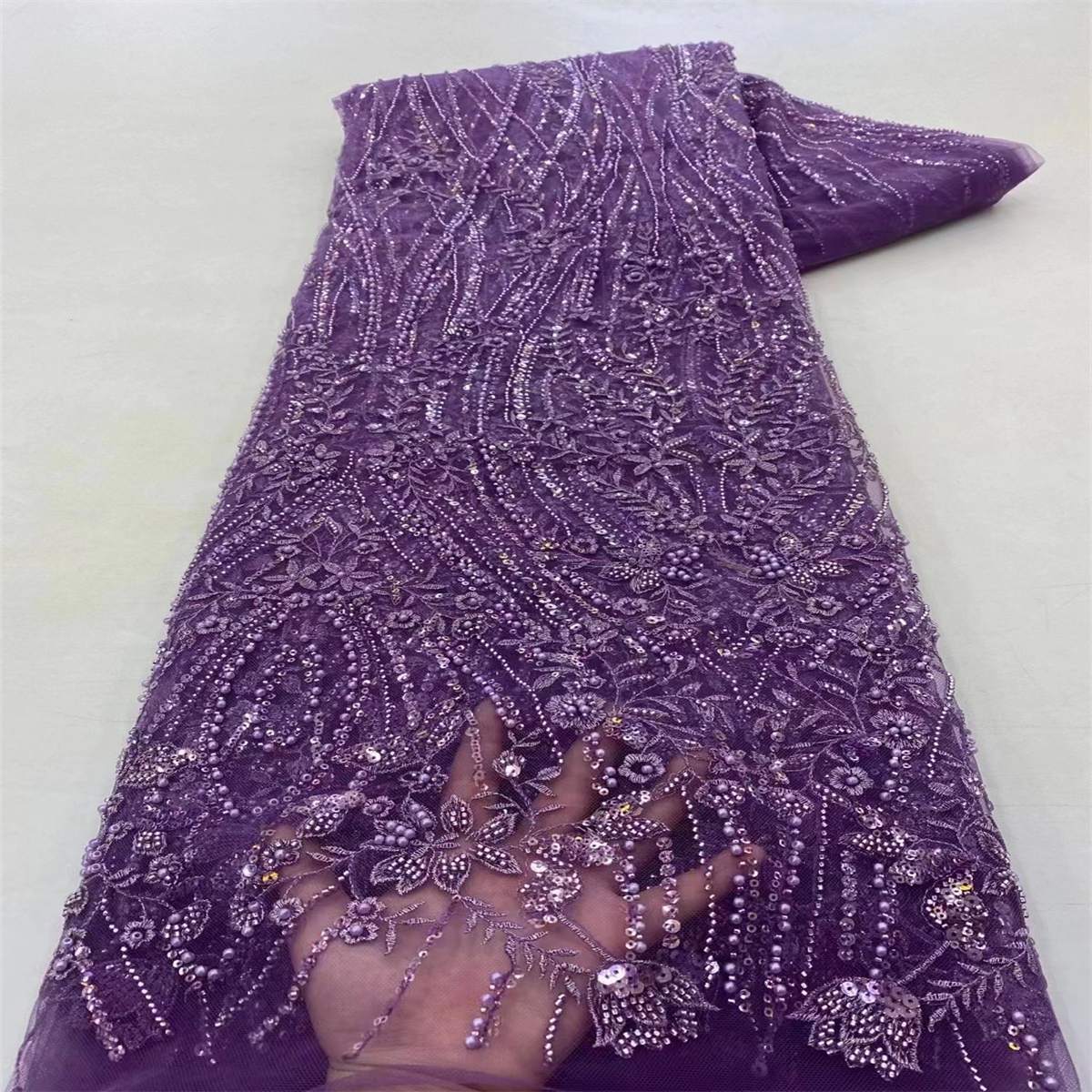5 Yards Pearl Beaded Lace Fabric – Luxury Wedding, Bridal, Party Gown and Evening Dress Material | Love in Lace | NO. JX158