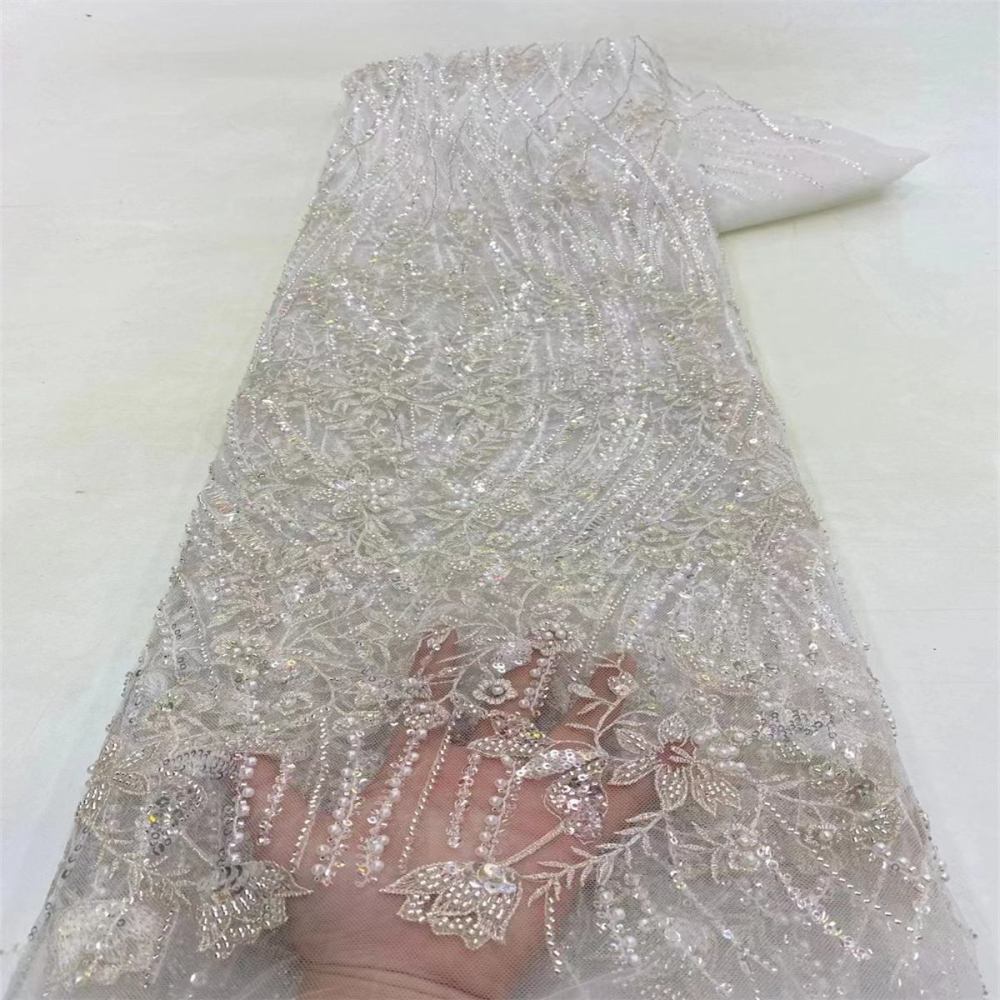 5 Yards Pearl Beaded Lace Fabric – Luxury Wedding, Bridal, Party Gown and Evening Dress Material | Love in Lace | NO. JX158