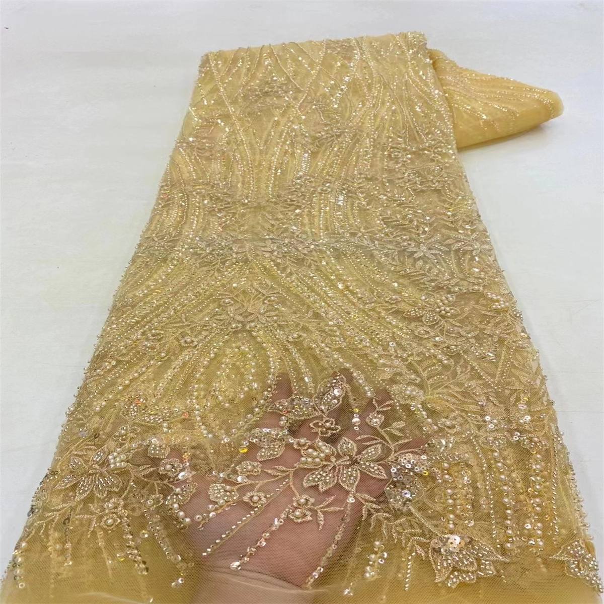5 Yards Pearl Beaded Lace Fabric – Luxury Wedding, Bridal, Party Gown and Evening Dress Material | Love in Lace | NO. JX158