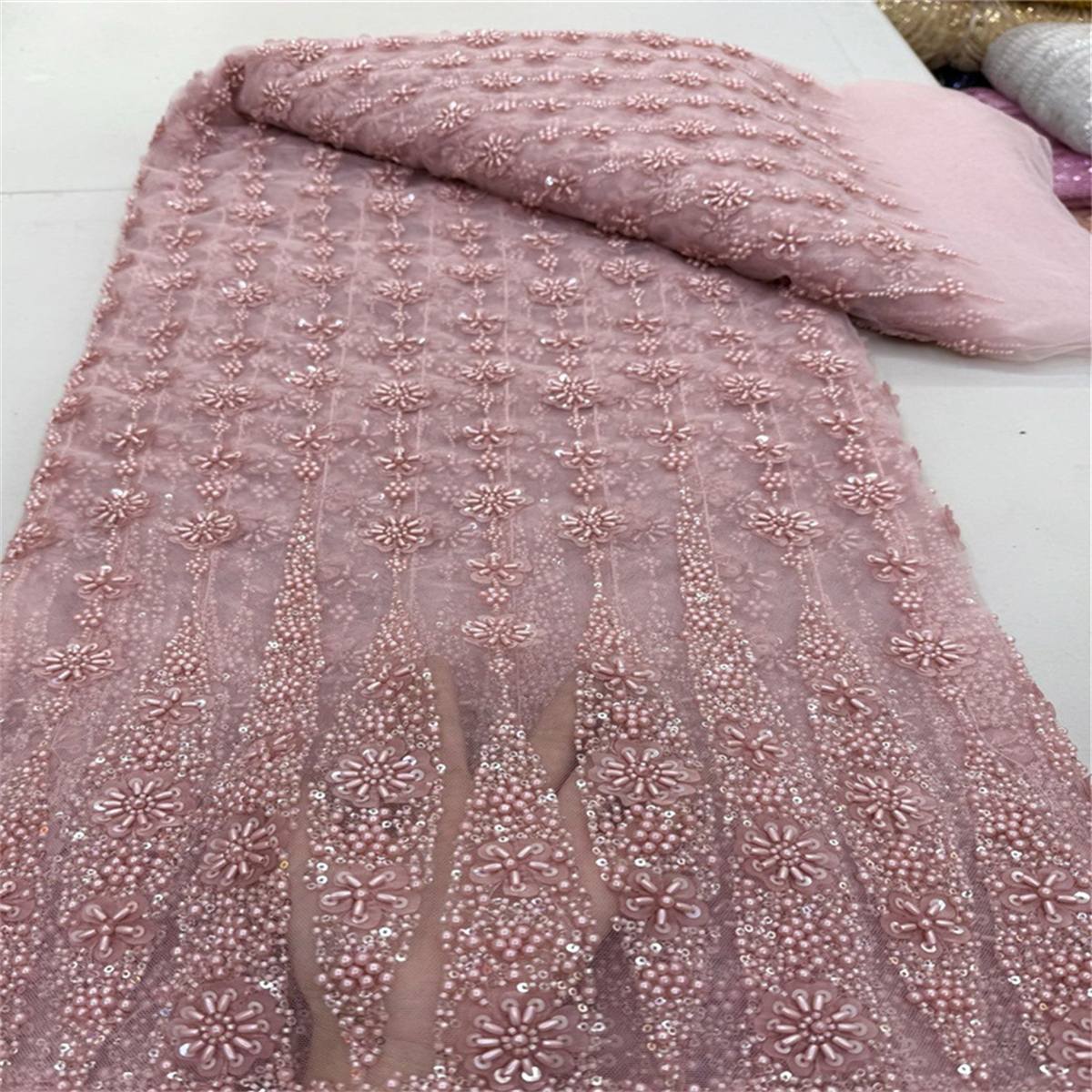 5 Yards 3D Floral Pearl Beaded Lace Fabric – Luxury Wedding, Bridal, Party Gown and Evening Dress Material | Love in Lace | NO. JX409