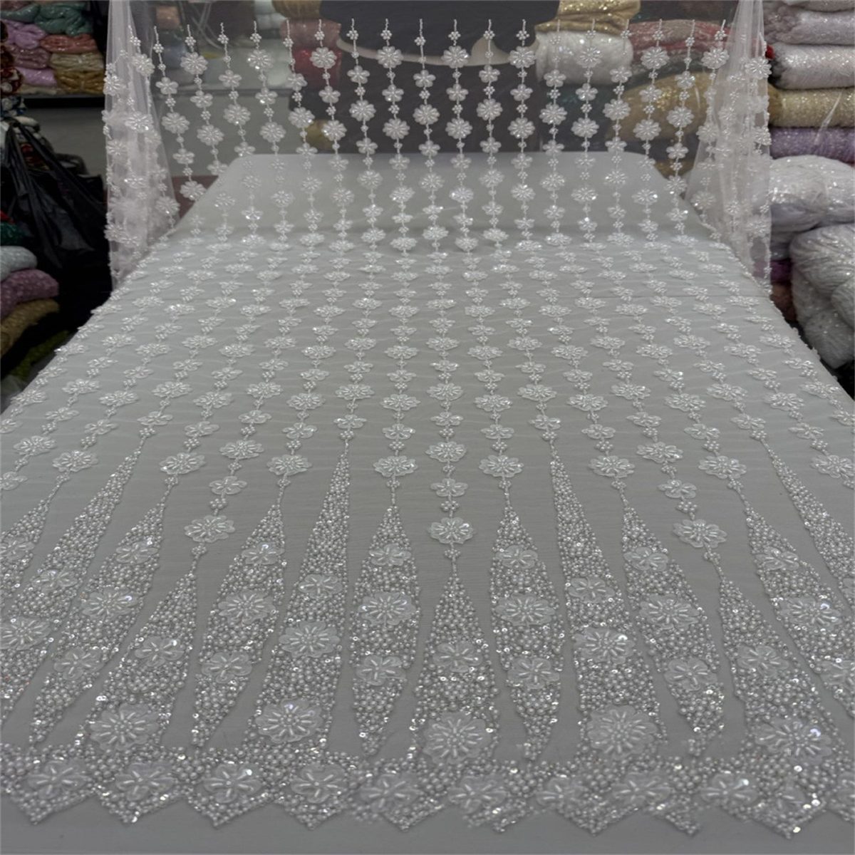 5 Yards 3D Floral Pearl Beaded Lace Fabric – Luxury Wedding, Bridal, Party Gown and Evening Dress Material | Love in Lace | NO. JX409