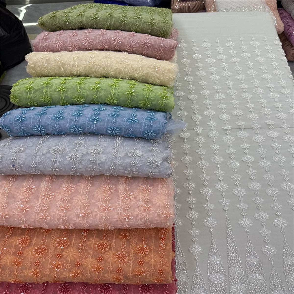 5 Yards 3D Floral Pearl Beaded Lace Fabric – Luxury Wedding, Bridal, Party Gown and Evening Dress Material | Love in Lace | NO. JX409
