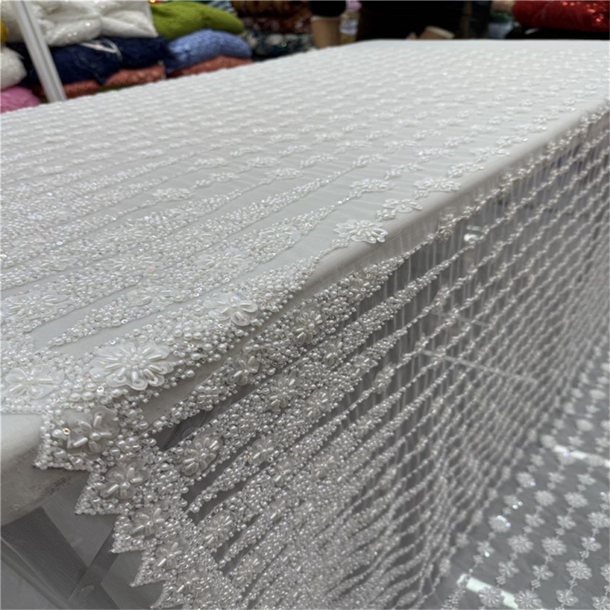 5 Yards 3D Floral Pearl Beaded Lace Fabric – Luxury Wedding, Bridal, Party Gown and Evening Dress Material | Love in Lace | NO. JX409