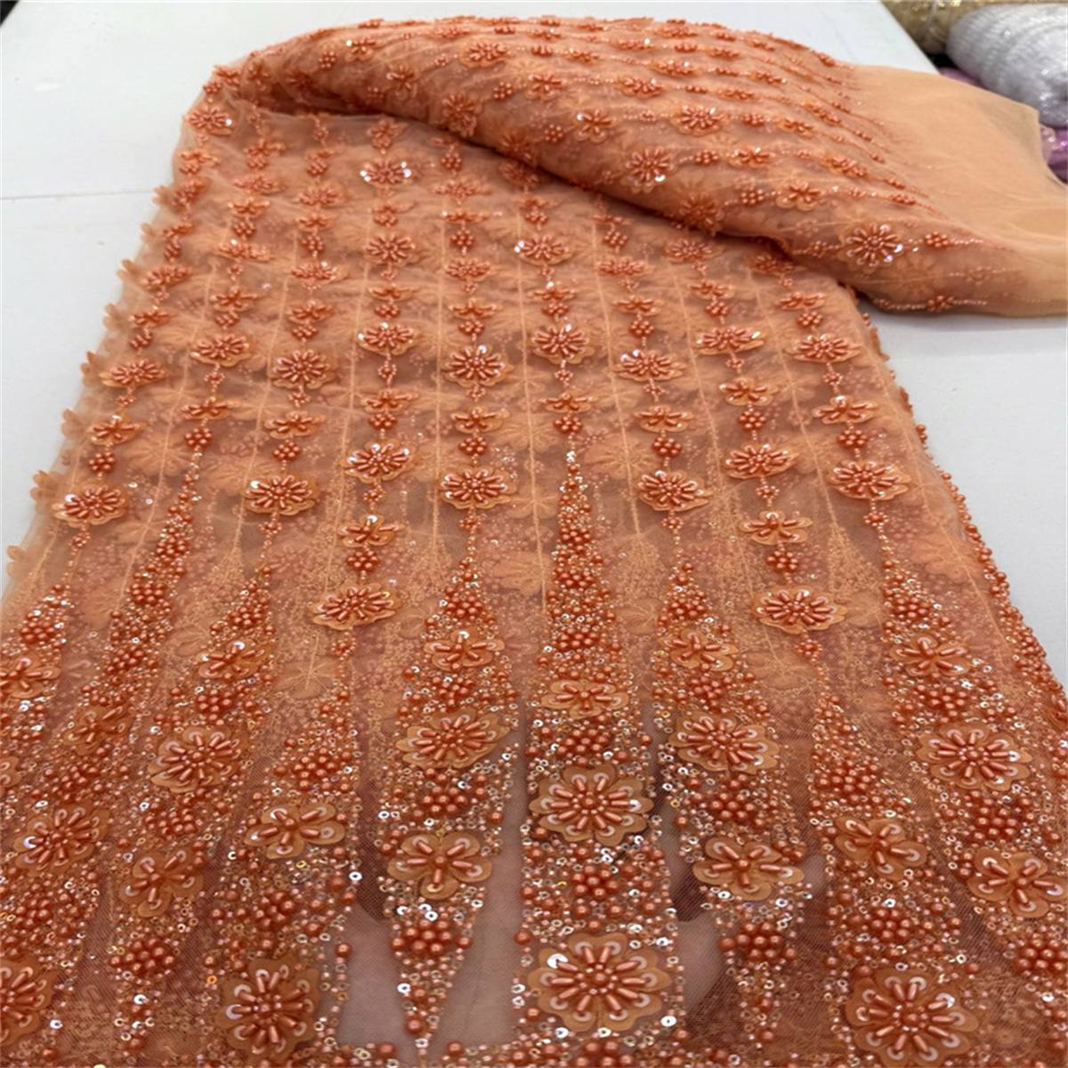 5 Yards 3D Floral Pearl Beaded Lace Fabric – Luxury Wedding, Bridal, Party Gown and Evening Dress Material | Love in Lace | NO. JX409
