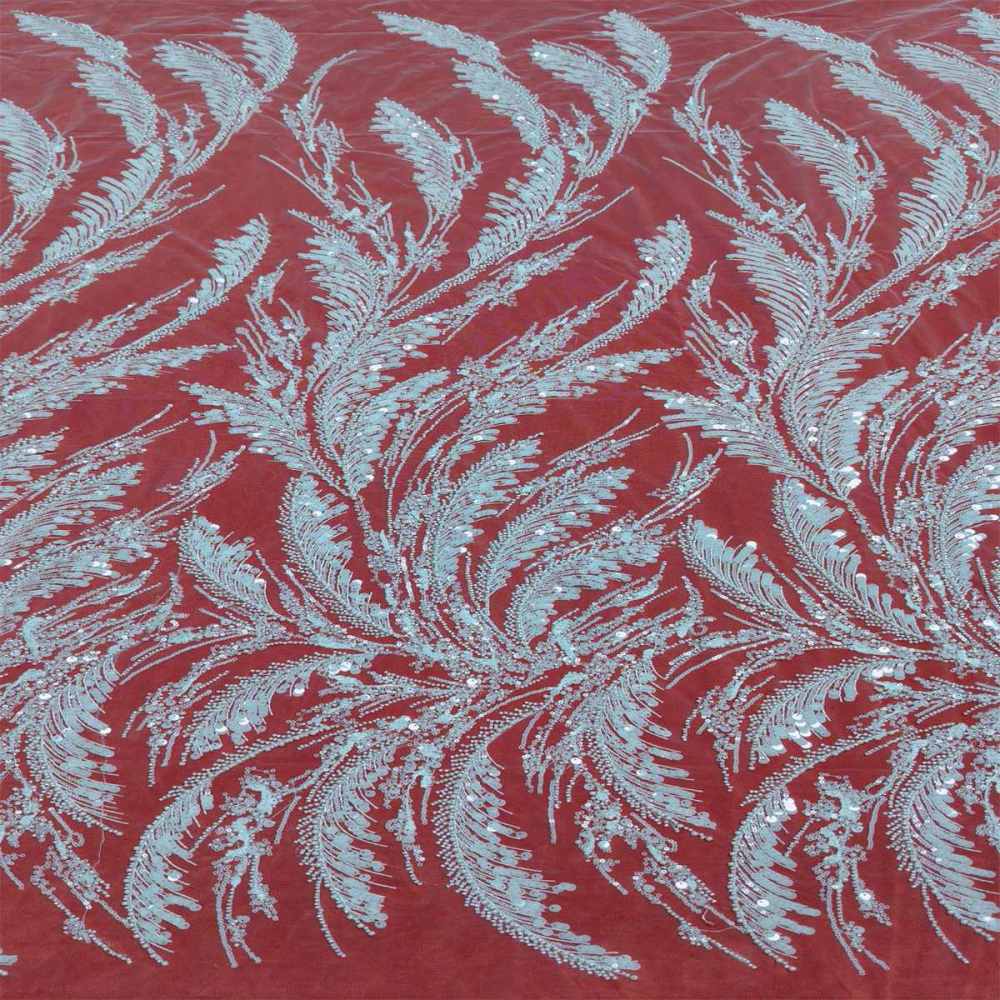 1 Yard White Sequins Pearls Beaded Bridal Lace Material Fabric