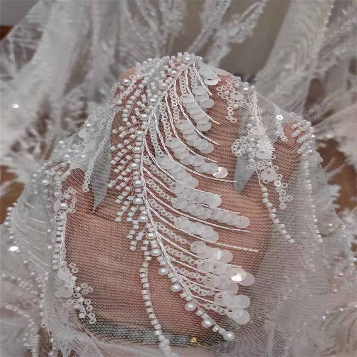 1 Yard Pearl Beaded Bridal Lace Fabric – Luxury Wedding Gown and Bridal Dress Material | Love in Lace | NO. RX068