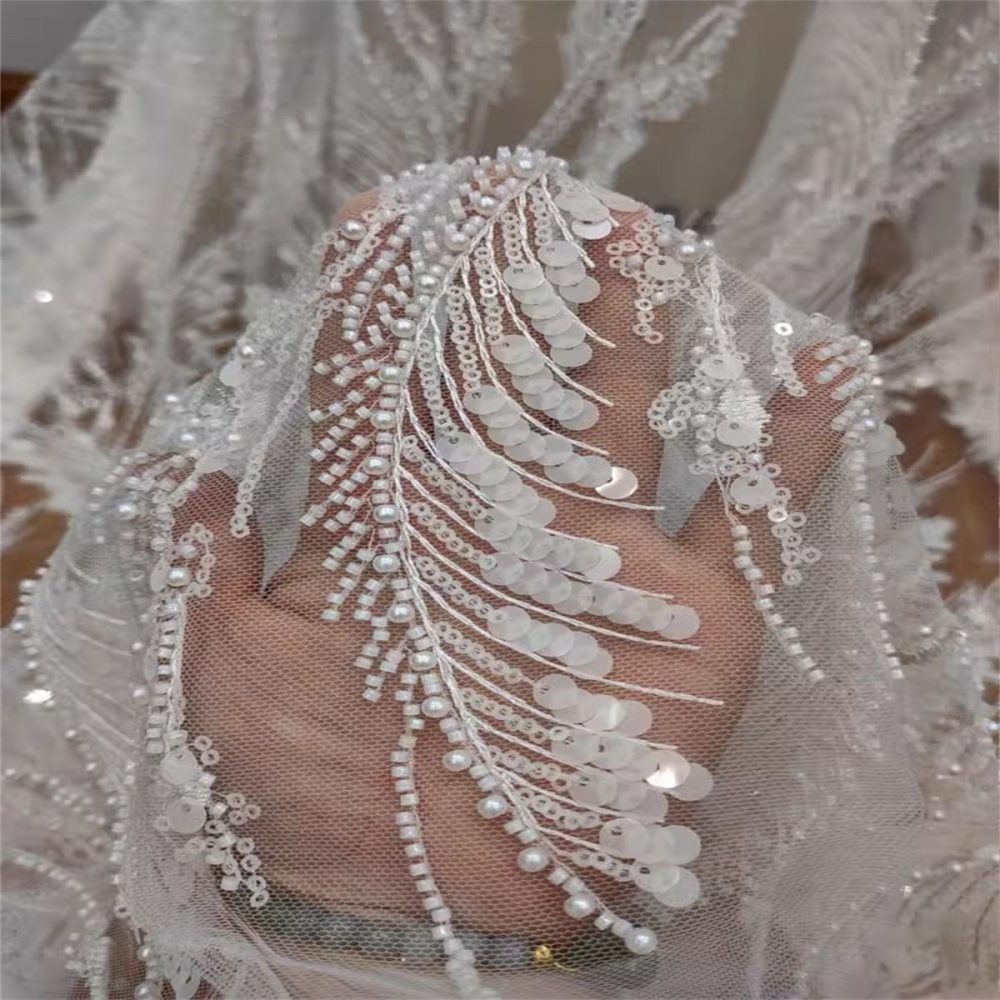 1 Yard Pearl Beaded Bridal Lace Fabric – Luxury Wedding Gown and Bridal Dress Material | Love in Lace | NO. RX068