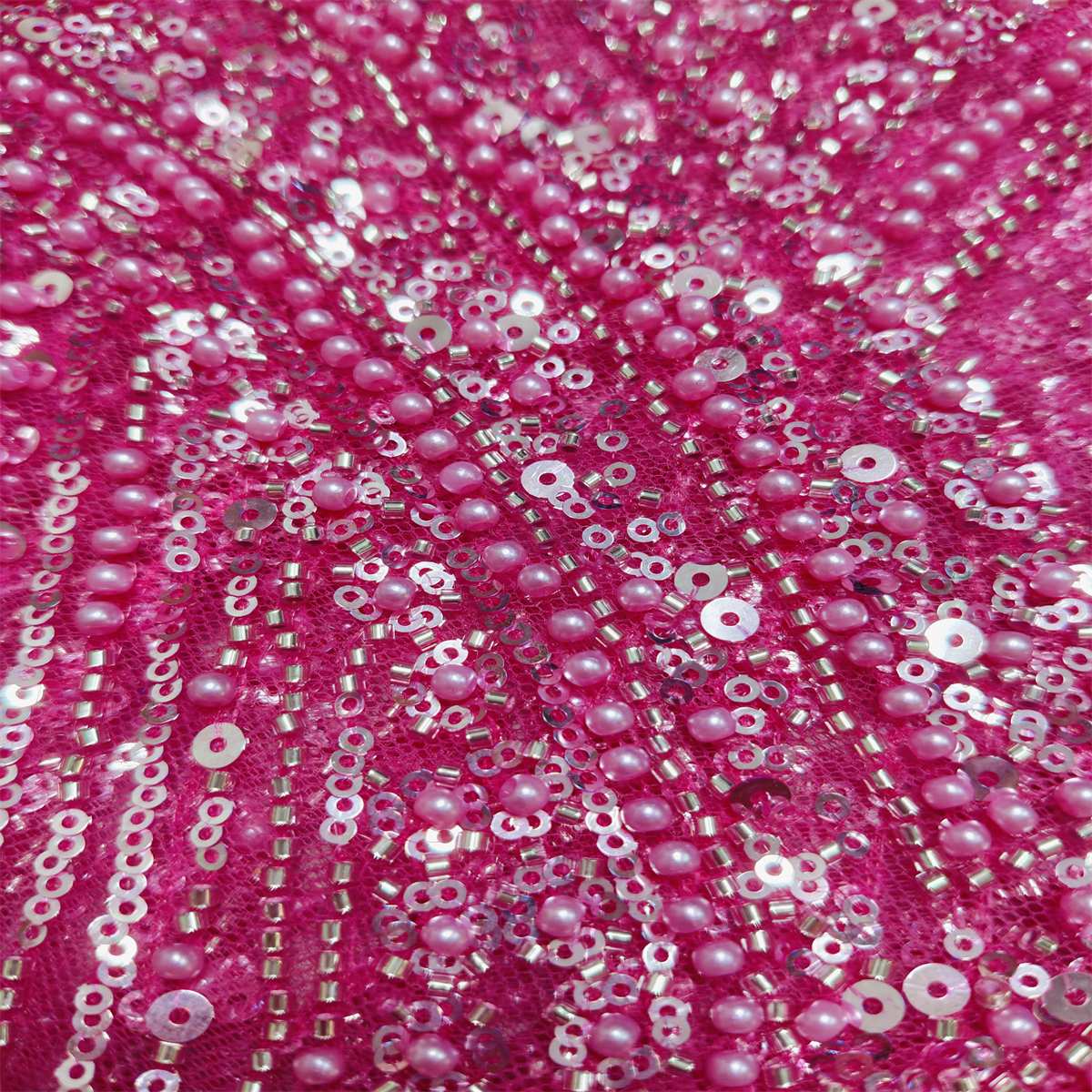 5 Yards Beaded Mesh Fabric, Beaded Tulle Fabric with Beads, Pearls