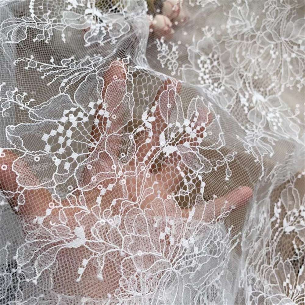 5 Yards Sequin Chantilly Lace Fabric – Luxury Wedding, Bridal, Party Gown and Evening Dress Material | Love in Lace | NO. TLF007