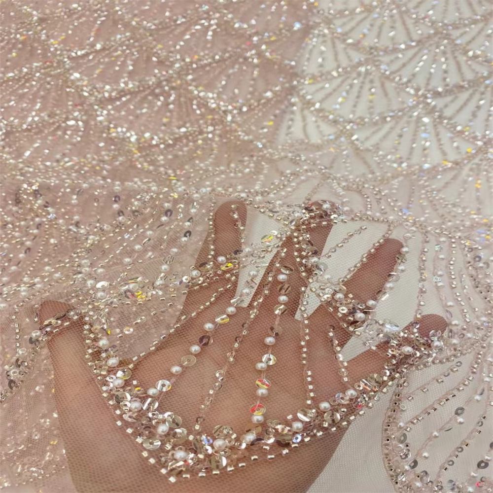 5 Yards Pearl Beaded Lace Fabric