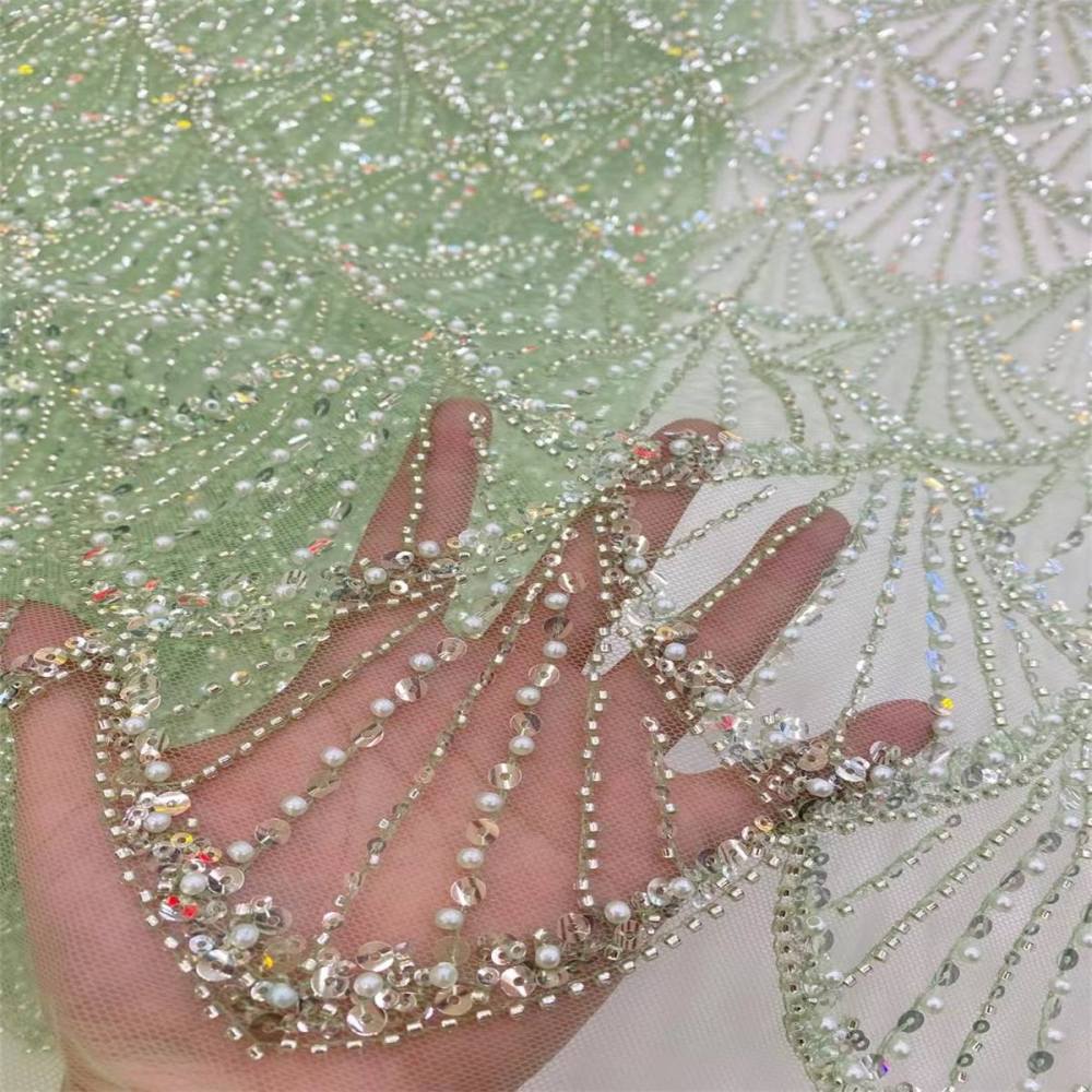 5 Yards Pearl Beaded Lace Fabric