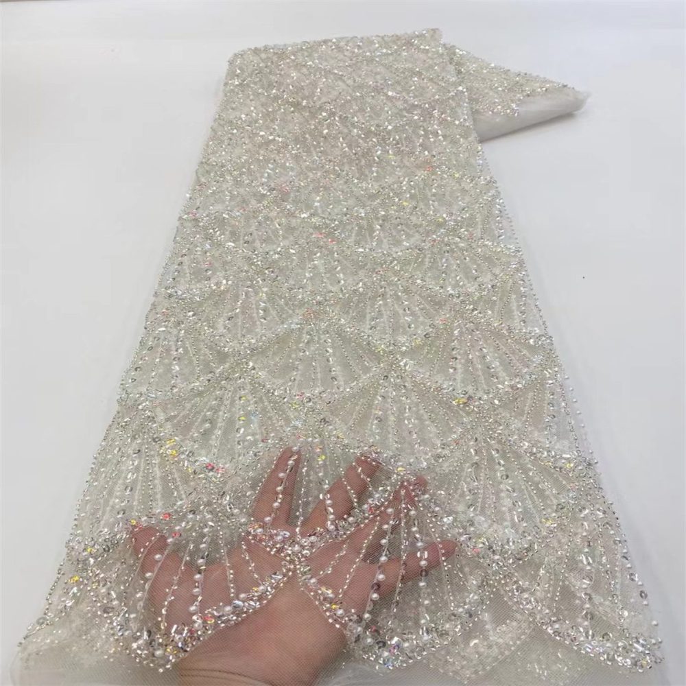 5 Yards Pearl Beaded Lace Fabric