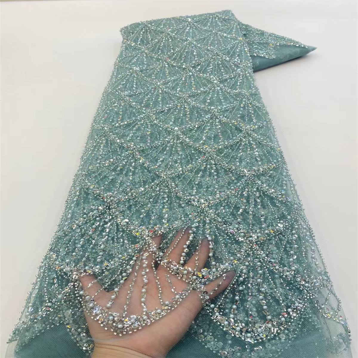 5 Yards Pearl Beaded Lace Fabric