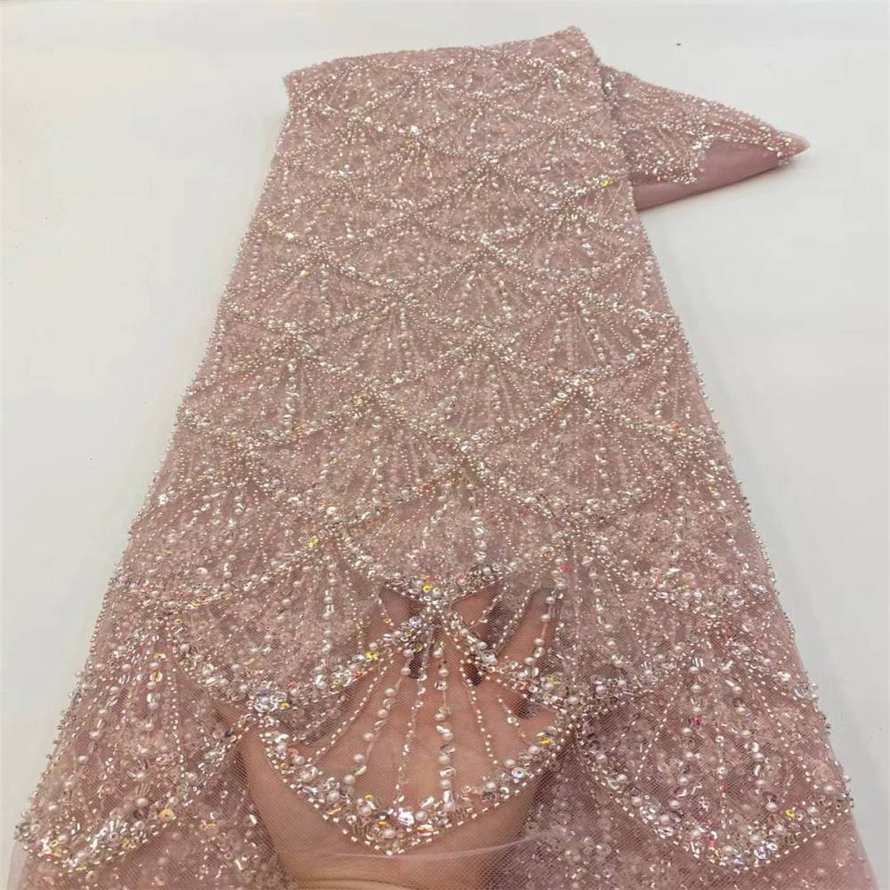 5 Yards Pearl Beaded Lace Fabric