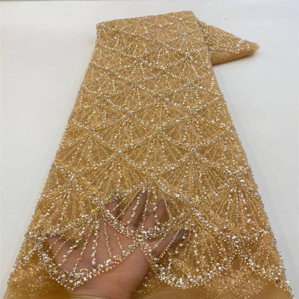 5 Yards Pearl Beaded Lace Fabric
