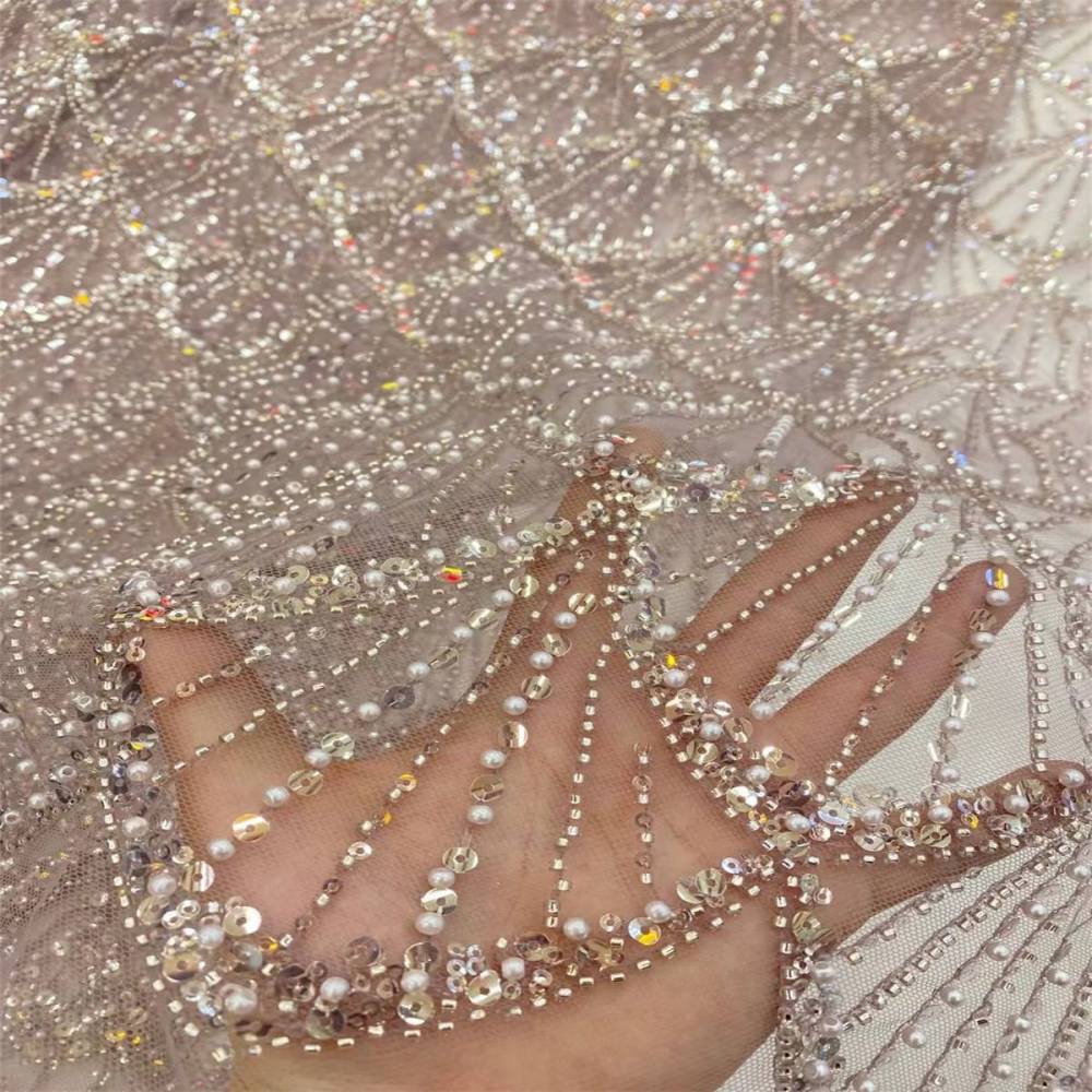 5 Yards Pearl Beaded Lace Fabric