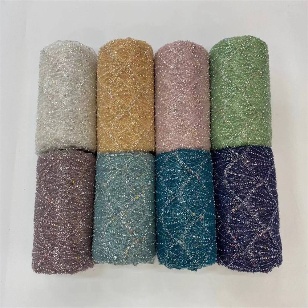 5 Yards Pearl Beaded Lace Fabric