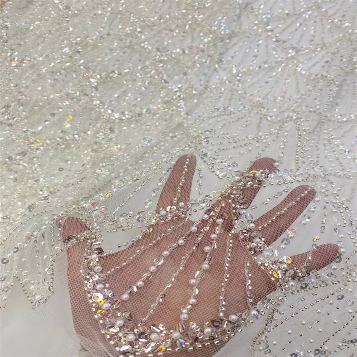 5 Yards Pearl Beaded Lace Fabric