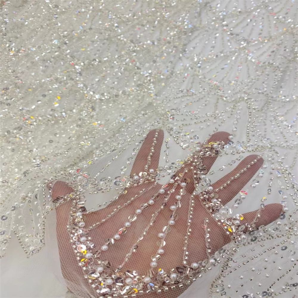 5 Yards Pearl Beaded Lace Fabric