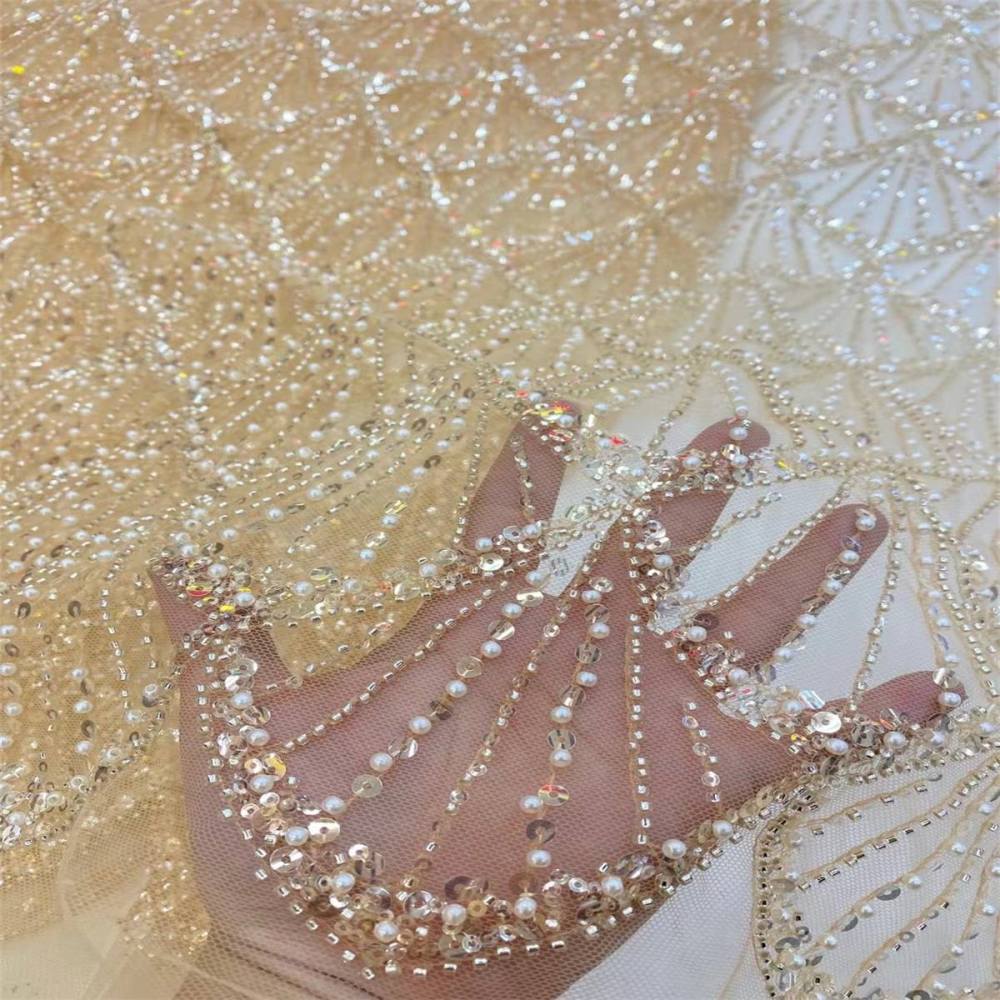 5 Yards Pearl Beaded Lace Fabric