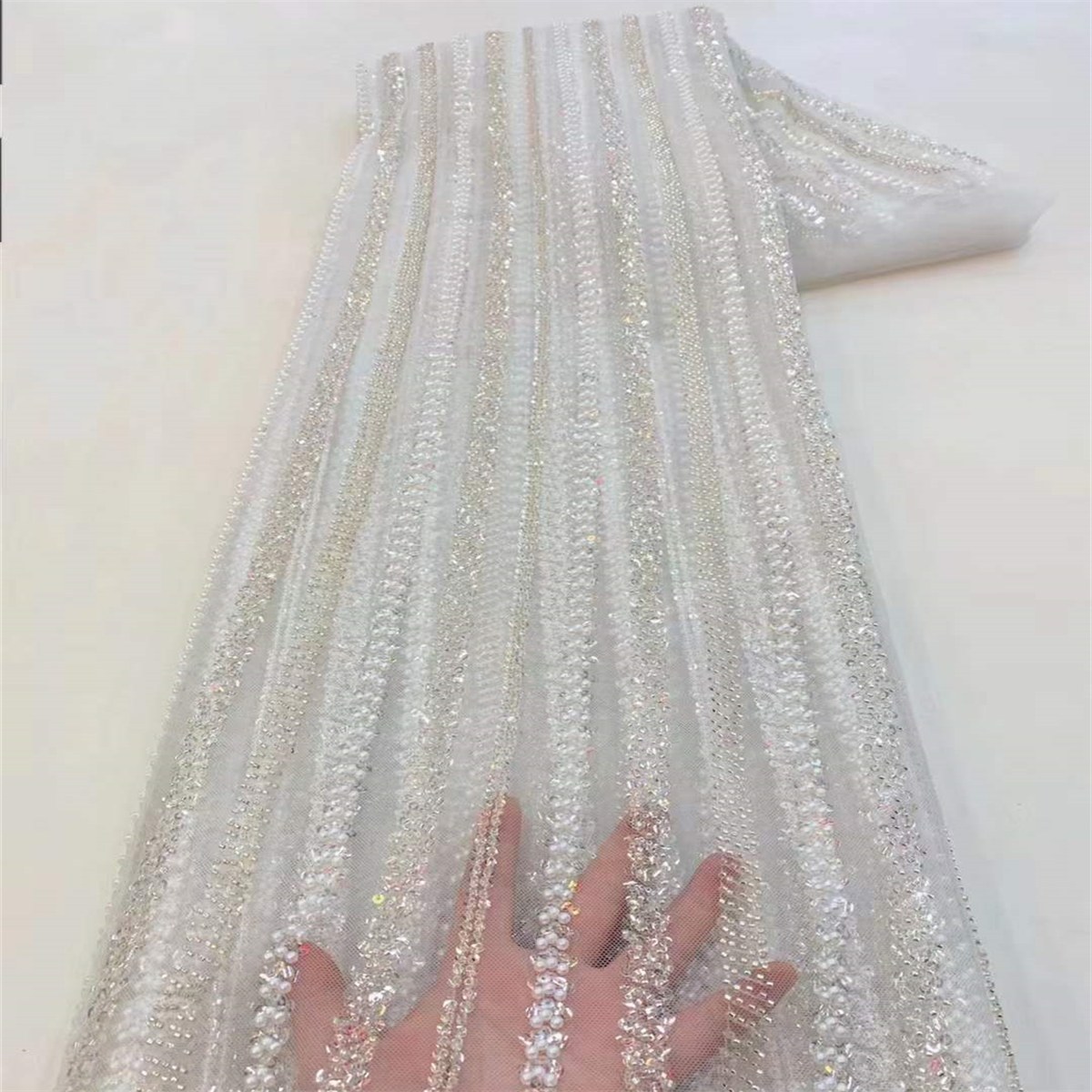 5 Yards Beaded Lace Fabric for Dresses & Gowns – Wedding & Bridal Lace Material | Love in Lace | NO. JX016