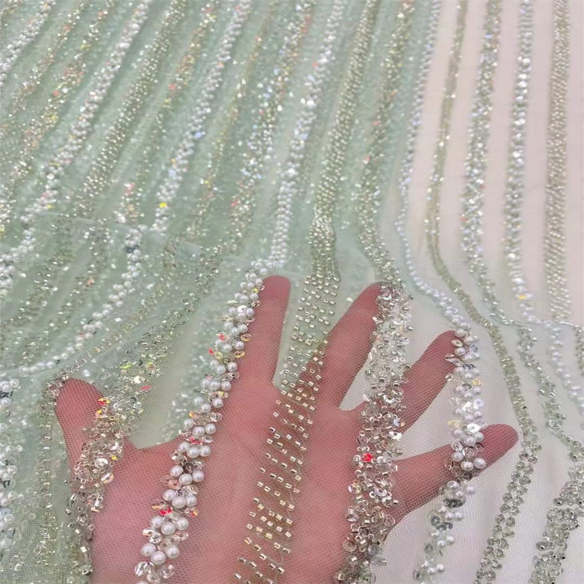 5 Yards Beaded Lace Fabric for Dresses & Gowns – Wedding & Bridal Lace Material | Love in Lace | NO. JX016