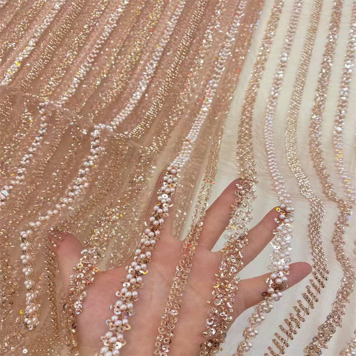 5 Yards Beaded Lace Fabric for Dresses & Gowns – Wedding & Bridal Lace Material | Love in Lace | NO. JX016