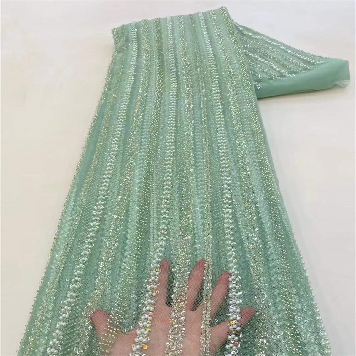 5 Yards Beaded Lace Fabric for Dresses & Gowns – Wedding & Bridal Lace Material | Love in Lace | NO. JX016