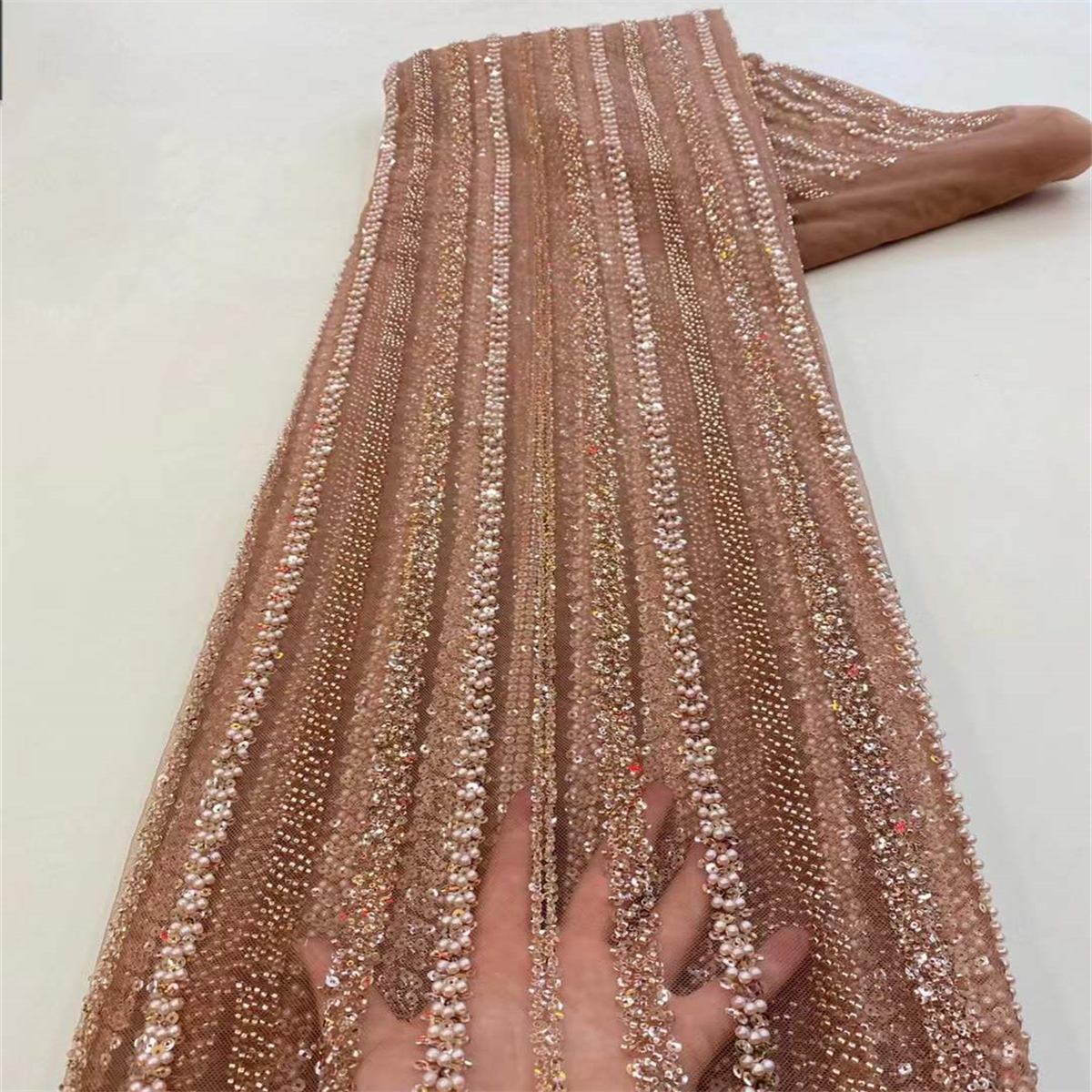 5 Yards Beaded Lace Fabric for Dresses & Gowns – Wedding & Bridal Lace Material | Love in Lace | NO. JX016