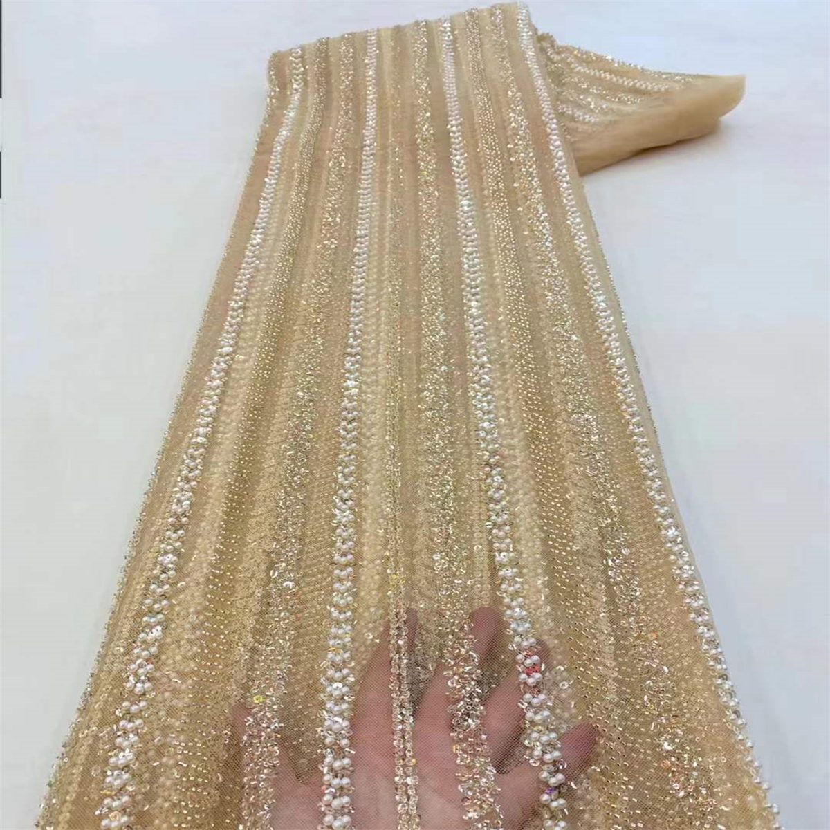 5 Yards Beaded Lace Fabric for Dresses & Gowns – Wedding & Bridal Lace Material | Love in Lace | NO. JX016