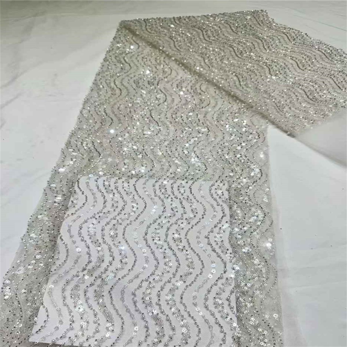 5 Yards Beaded Lace Fabric for Dresses & Gowns – Wedding & Bridal Lace Material | Love in Lace | NO. JX407