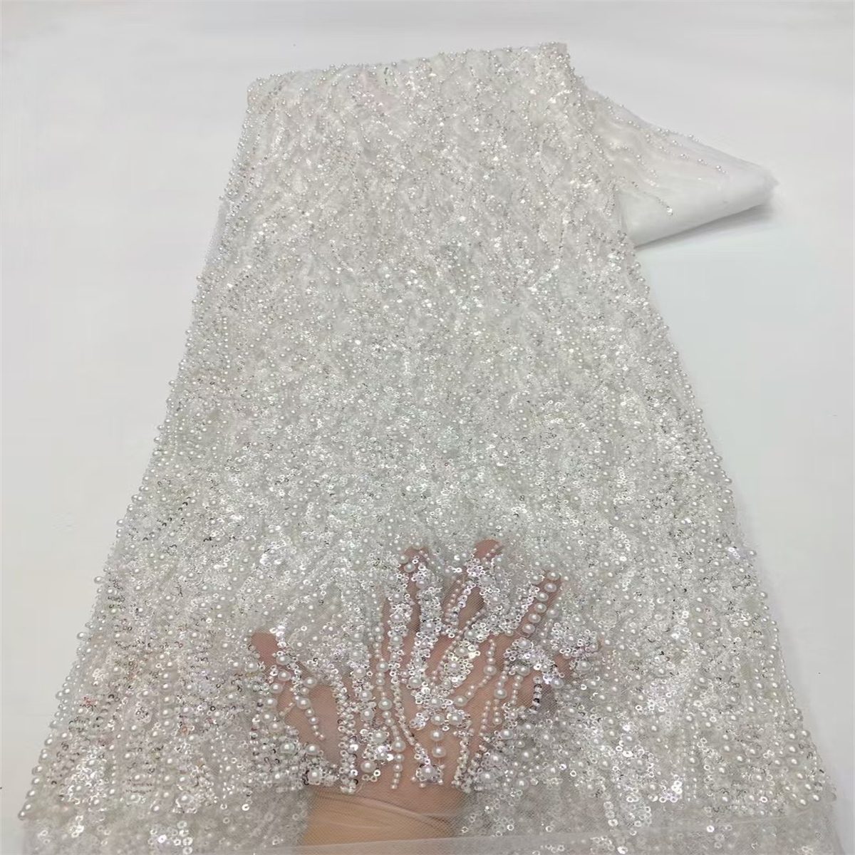 5 Yards Beaded Lace Fabric for Dresses & Gowns – Wedding & Bridal Lace Material | Love in Lace | NO. JX437