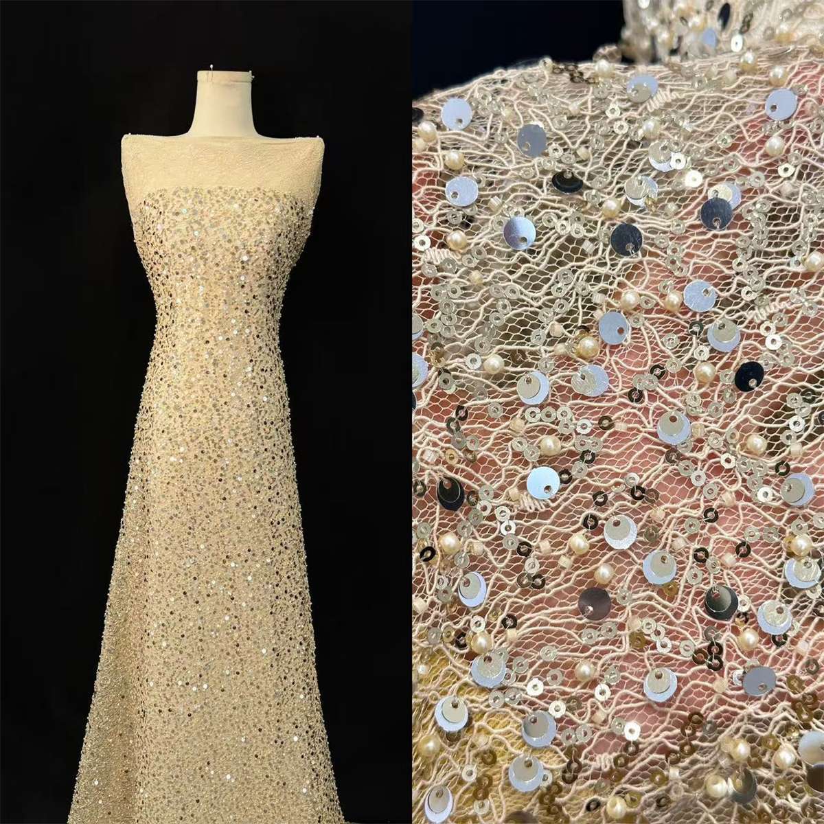 5 Yards Beaded Lace Fabric for Dresses & Gowns – Wedding & Bridal Lace Material | Love in Lace | NO. HN062