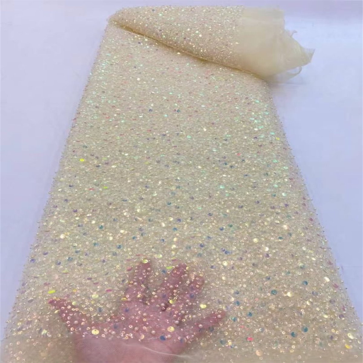 5 Yards Beaded Lace Fabric for Dresses & Gowns – Wedding & Bridal Lace Material | Love in Lace | NO. ZT067
