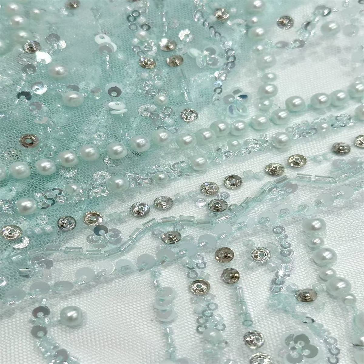 5 Yards Beaded Mesh Fabric, Beaded Tulle Fabric with Beads, Pearls, Sequins & Sparkling Rhinestones | Love in Lace | NO. HN161