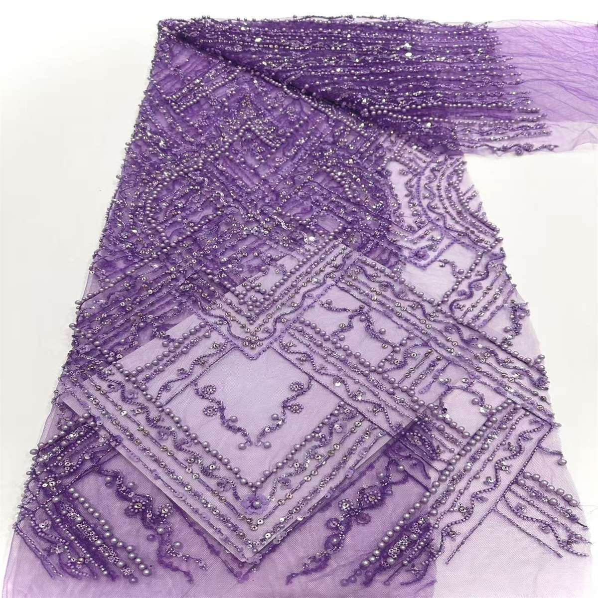 5 Yards Beaded Mesh Fabric, Beaded Tulle Fabric with Beads, Pearls, Sequins & Sparkling Rhinestones | Love in Lace | NO. HN161