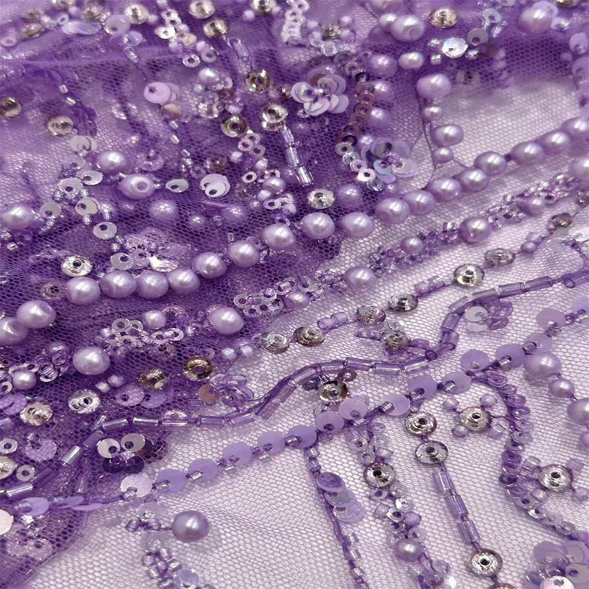 5 Yards Beaded Mesh Fabric, Beaded Tulle Fabric with Beads, Pearls, Sequins & Sparkling Rhinestones | Love in Lace | NO. HN161