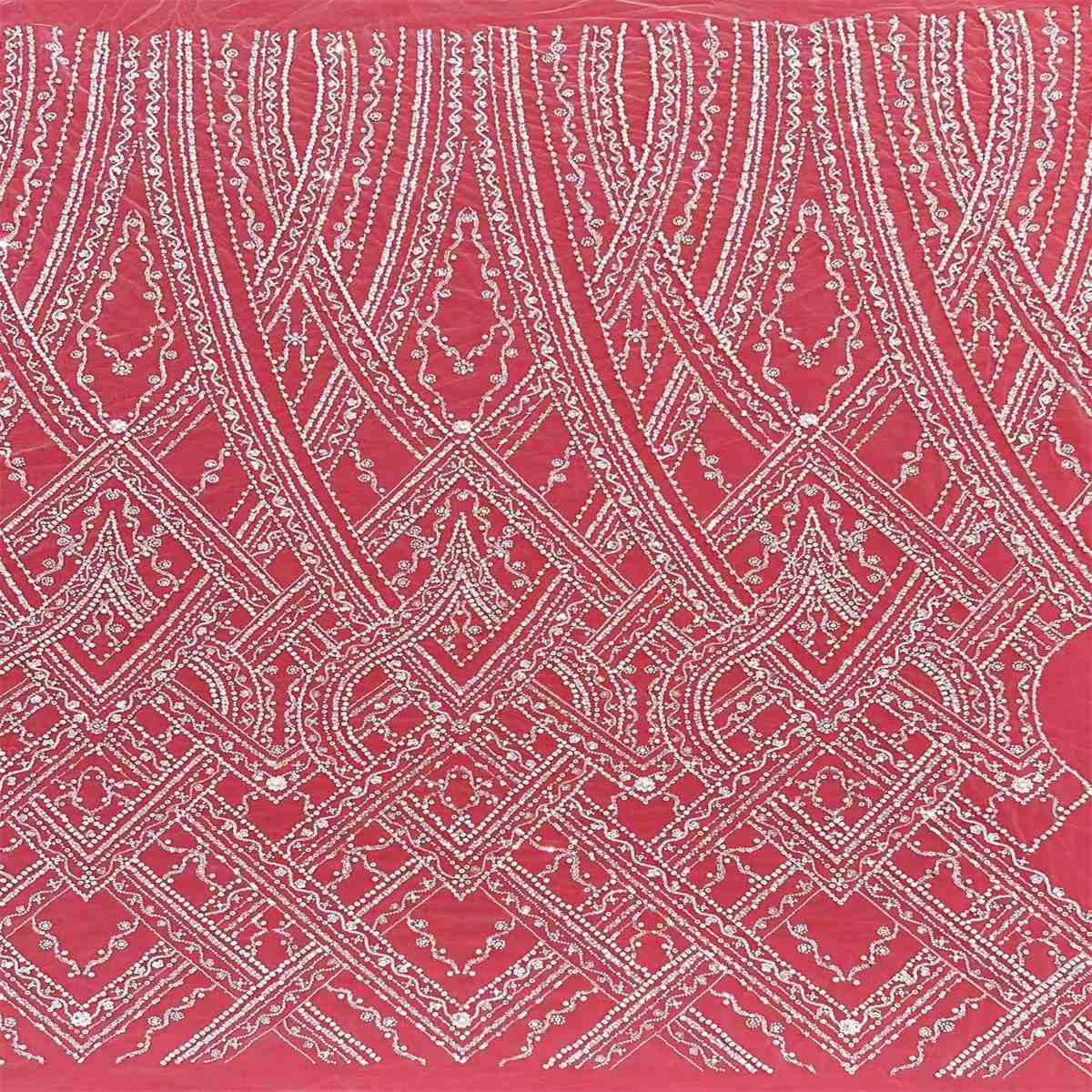 5 Yards Beaded Mesh Fabric, Beaded Tulle Fabric with Beads, Pearls, Sequins & Sparkling Rhinestones | Love in Lace | NO. HN161