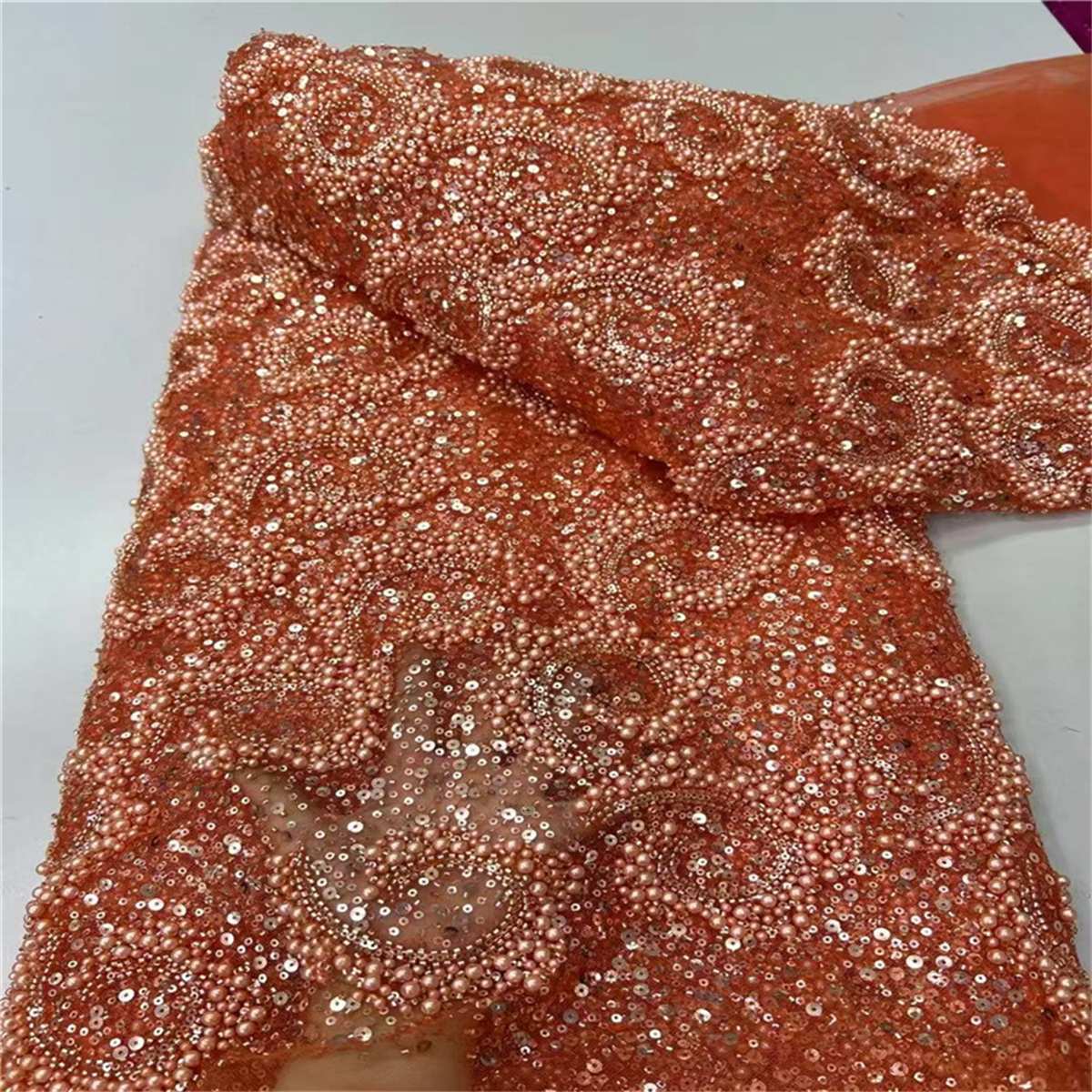 5 Yards Beaded Mesh Fabric, Beaded Tulle Fabric with Beads, Pearls & Sequins | Love in Lace | NO. JLT208