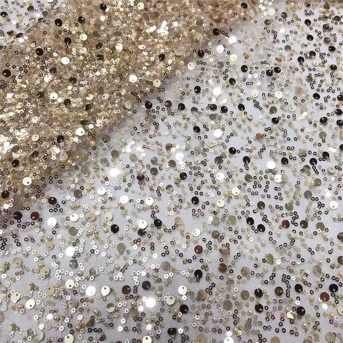 5 Yards Beaded Mesh Fabric, Beaded Tulle Fabric with Beads, Pearls & Sequins | Love in Lace | NO. ZT067
