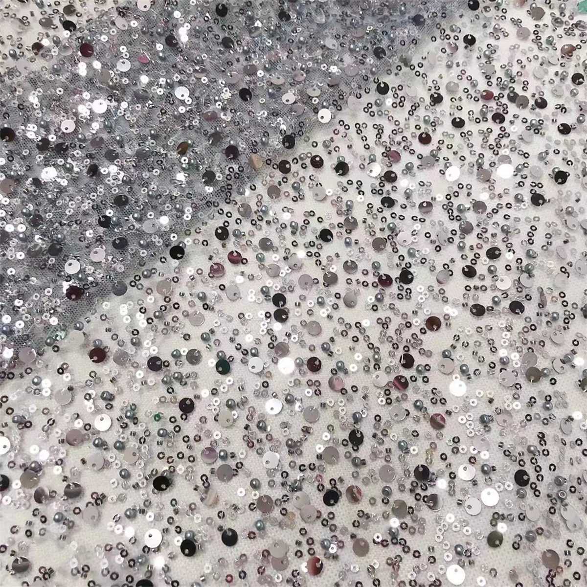 5 Yards Beaded Mesh Fabric, Beaded Tulle Fabric with Beads, Pearls & Sequins | Love in Lace | NO. ZT067