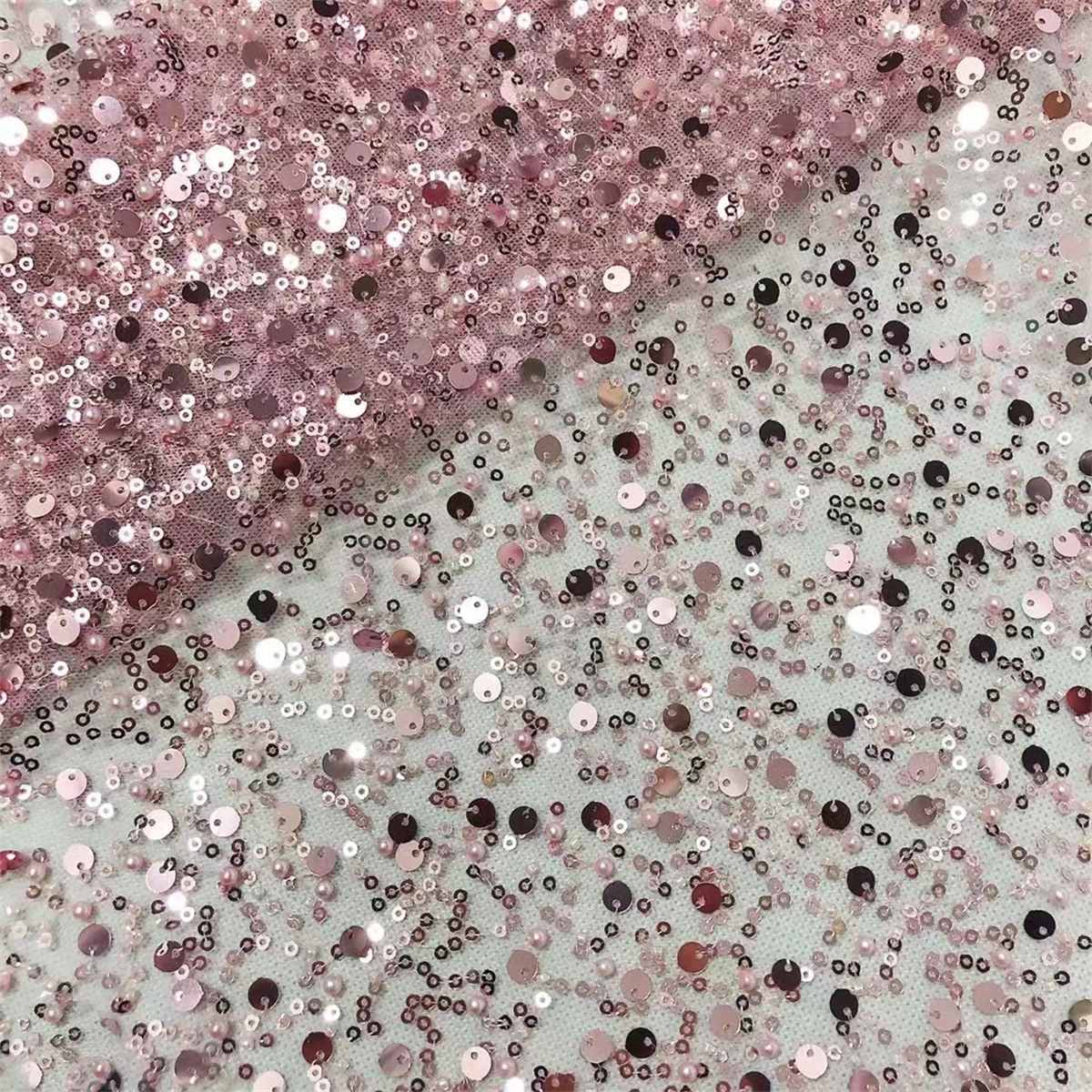 5 Yards Beaded Mesh Fabric, Beaded Tulle Fabric with Beads, Pearls & Sequins | Love in Lace | NO. ZT067