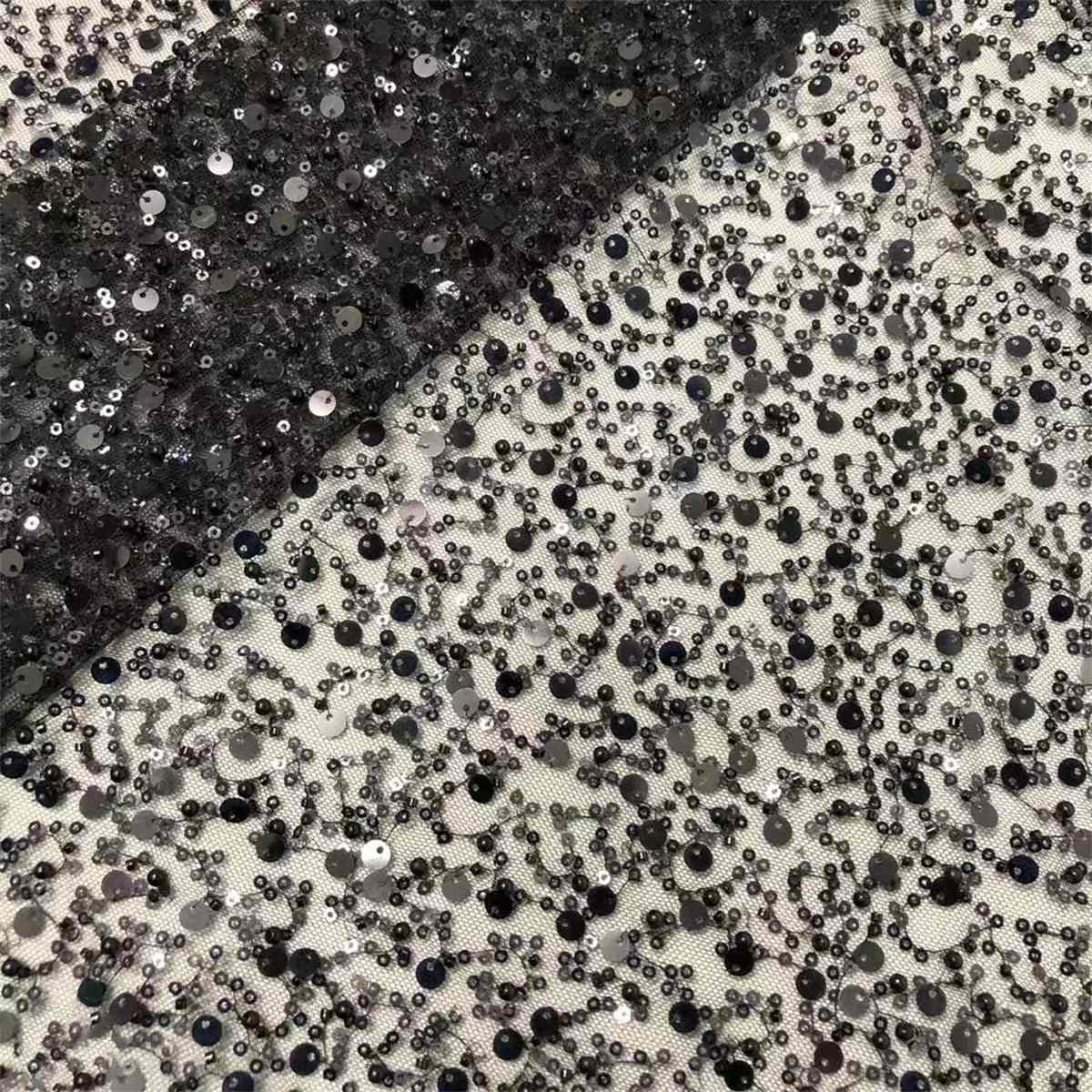 5 Yards Beaded Mesh Fabric, Beaded Tulle Fabric with Beads, Pearls & Sequins | Love in Lace | NO. ZT067