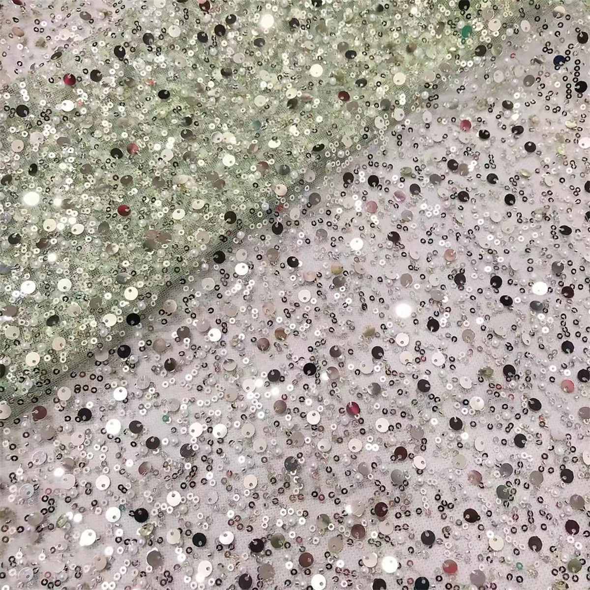 5 Yards Beaded Mesh Fabric, Beaded Tulle Fabric with Beads, Pearls & Sequins | Love in Lace | NO. ZT067